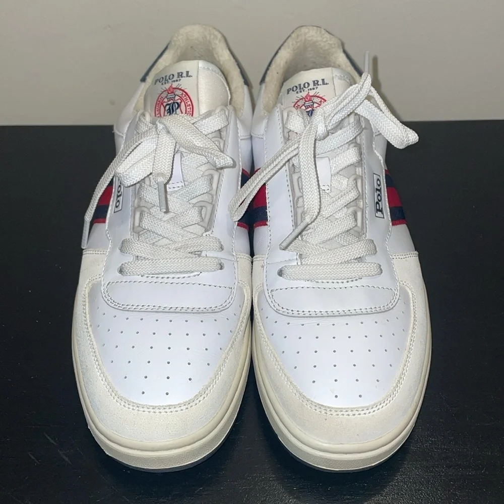 Polo Ralph Lauren Men's White Court‎ Suede & Leather Sneakers Shoes Size 10.5